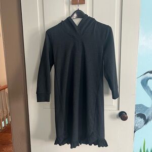 Anthropologie Sunday Charcoal Hooded  Midi Dress Ruffle Hem